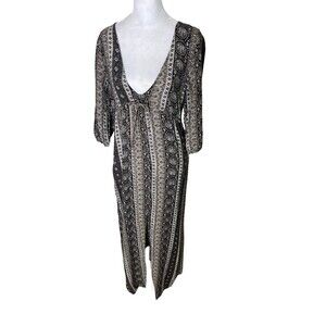 Abercrombie & Fitch Womens Dress Maxi Small Boho Black and Brown Front Slit